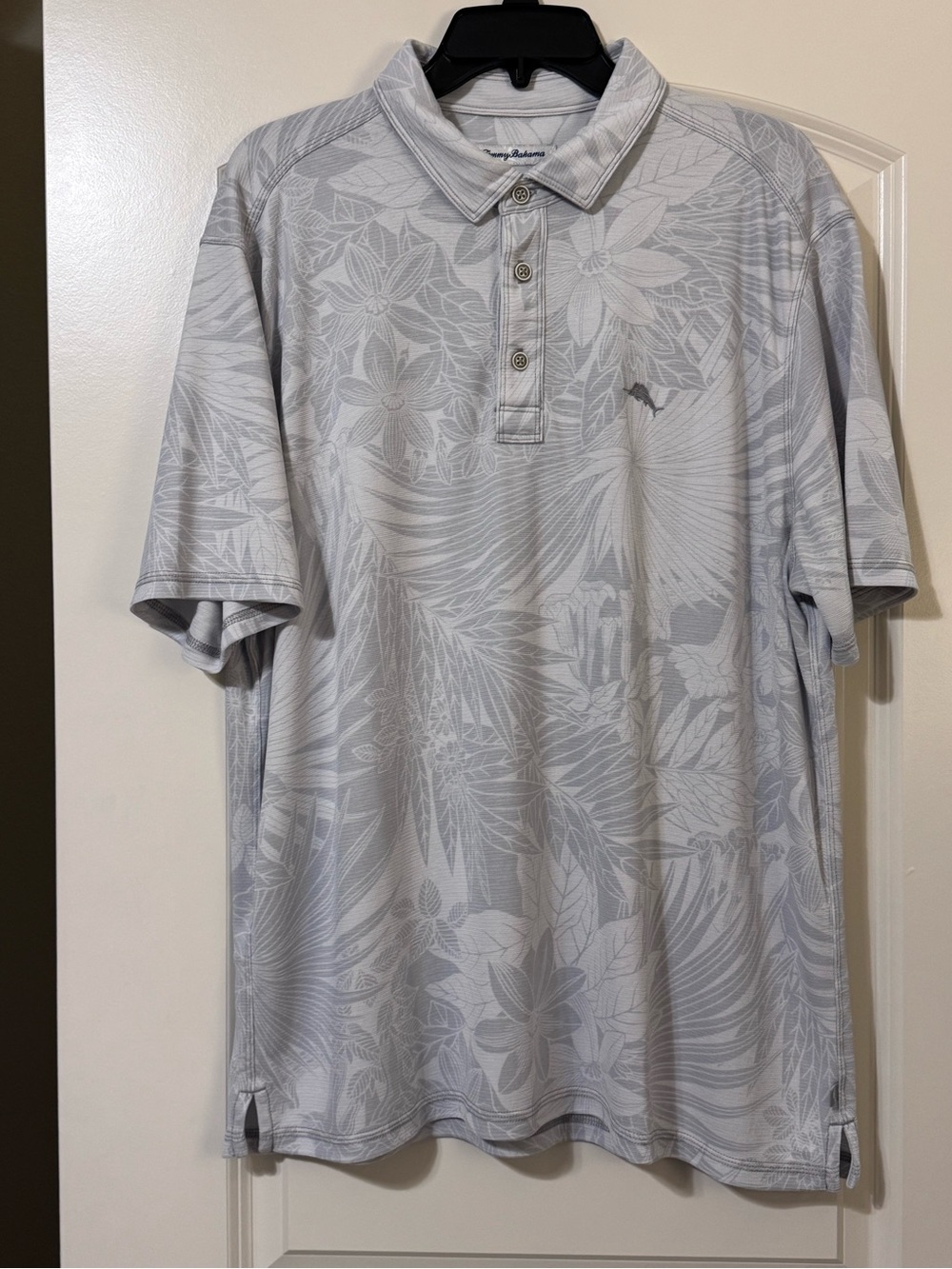 Men's Tommy Bahama Size XL Light Gray Floral Polo Shirt